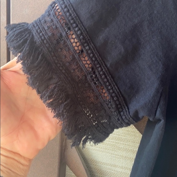 Chelsea & Theodore Fringed Black Little Black Short Sleeve T-Shirt Dress - Picture 2 of 8